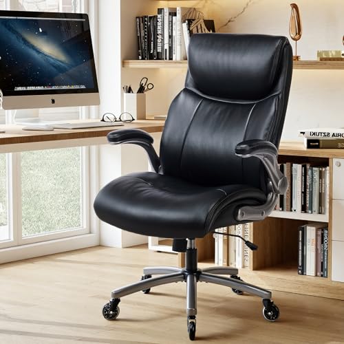 Image of Ergonomic PU Leather 300lbs Executive Office Chairs Set of 2, High-Back Home Computer Chair with Lumbar Support, Flip-Up Arms, Black