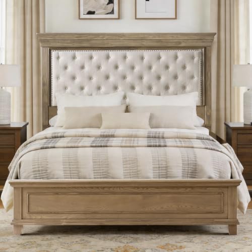 AMERLIFE 68in King Bed Frame with Upholstered Headboard