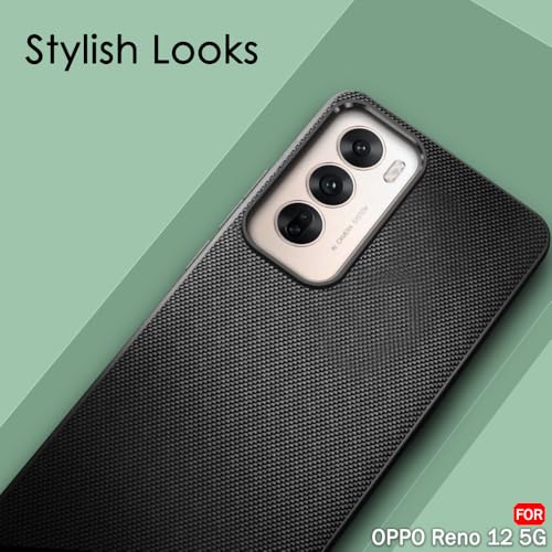 Image of TheGiftKart Back Cover Case for Oppo Reno 12 5G | Slim & Lightweight | Ultra-Premium Design | Camera Protection Bump | Fabric Texture Case Cover (PC & TPU, Black)
