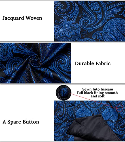 Image of DiBanGu Mens Paisley Vest Silk Sleeveless Suit Vest and Neck Tie Pocket Square Cufflinks Set for Wedding Formal