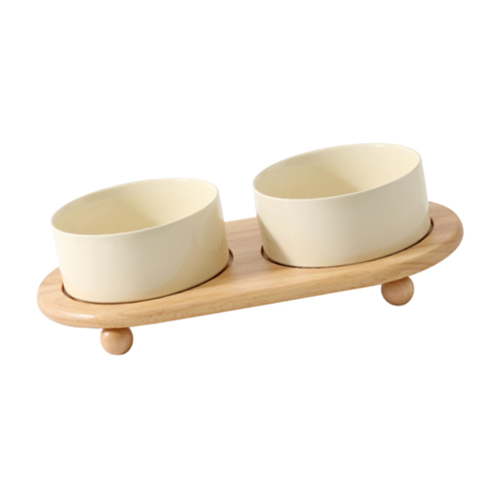 Sxhlseller Gamelles Surélevées en Céramique pour Chat avec Support en Bois, Ensemble de Nourriture et d'eau Surélevées pour Chaton en Riz Blanc, Passent au Micro-Ondes et au Lave-Vaisselle, Non