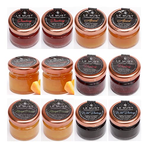 Le Must Organic French Preserves Assortment Mini Jars (Strawberry, Raspberry, Apricot, Blueberry, Orange Marmalade, Mango Passion), 2 Bottles Each (Pack Of 12) Miniatures #TOP5