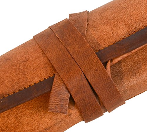 Vintage Stuff Genuine Leather Stationery Pencil Roll Case Handmade Art College Supplies Roll Wrap Pouch Holder Vintage Unisex Brown #TOP3