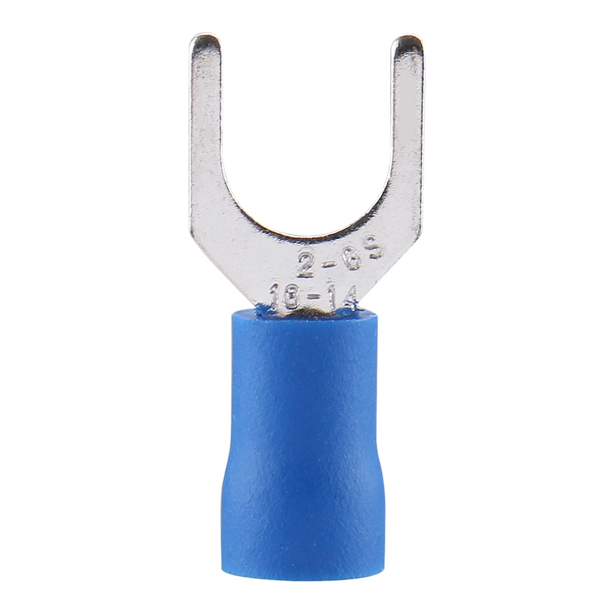 Baomain SV2-6 Fork Terminal Vinyl Insulated - Single Crimp 1.5-2.5 mm² 16-14 Wire Size #1/4'' 6.4mm Stud Size Blue Pack of 100