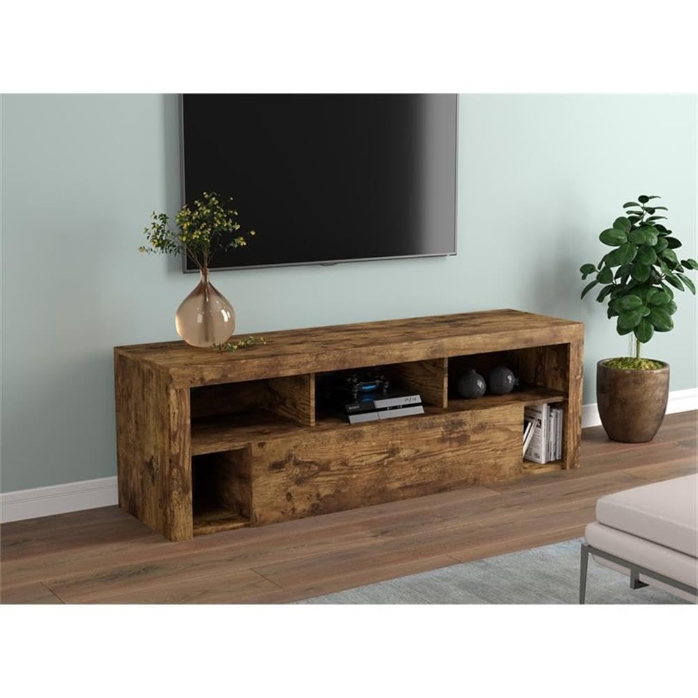 Safdie TV Stand Entertainment Center, L59xW16xH21 inches, Brown Reclaimed Wood