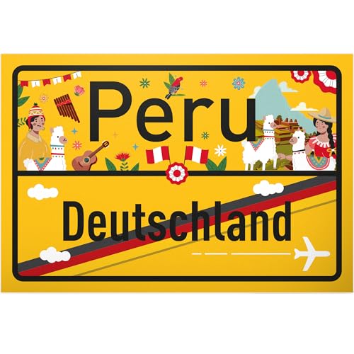 DankeDir! Peru Deutschland Ortsschild - Schild 30 x 20 cm - Geschenk Idee Gutschein Reise Urlaub Reisegutschein Männer & Frauen Geldgeschenk Abschiedskarte Geschenkidee Deko Karte