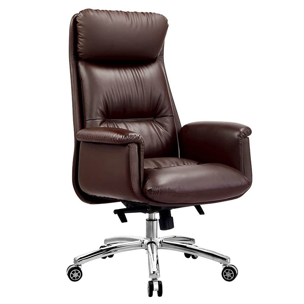 LIXIDIAN Ergonomic Office Chair with Pulley Bracket,High-Back Leather Adjustable Desk Chair with armrests,for Office, Dormitory, Home (Color : Black) (Brown) Chair