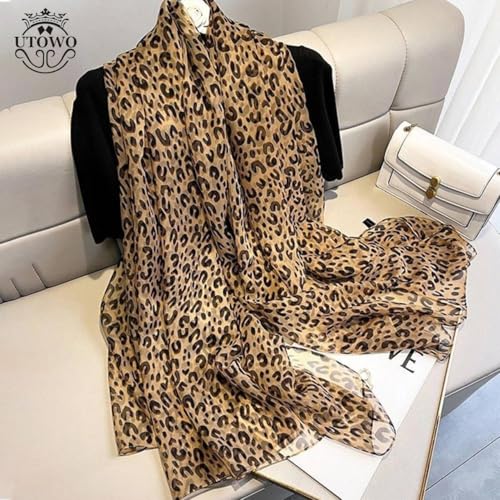 UTOWO Womens-Leopard Print Shawl Scarf-Lightweight-Long-Silky Neck Scarf Shawl Long Sunscreen Scarf for Travel 59x28IN2