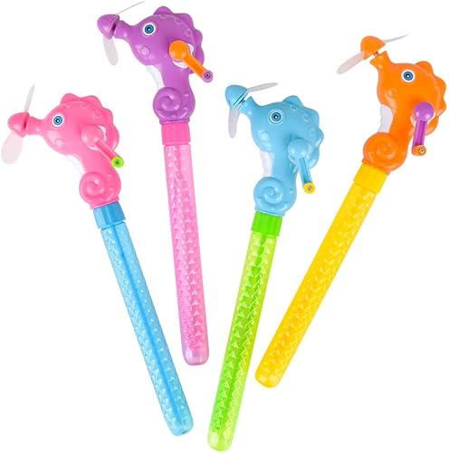 Bastón de burbujas de caballo marino con ventilador de cuerda  Varita de burbujas grande Forest & Twelfth para niños, juguete soplador de burbujas