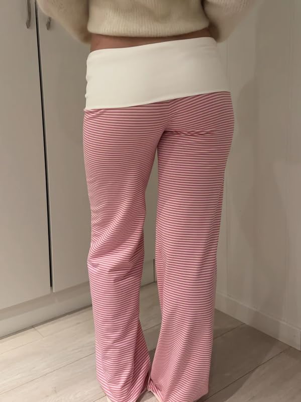 Women Y2k Fold Over Lounge Pants Comfy Wide Leg Stretch Yoga Pants Low Rise Skinny Sweatpants - Image 5