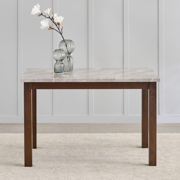 Image of Home Centre Harmony Sia Solid Wood Faux Marble Top 4-Seater Dining Table - Grey