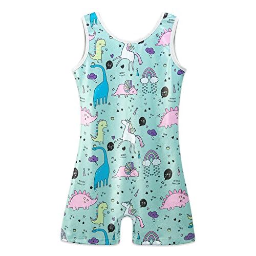 HOZIY Gymnastics Leotards for Girls with Shorts Toddlers Biketards Rainbow Unicorn Dinosaur Mermaid Leopard Flower Galaxy 2-3T Aqua Blue