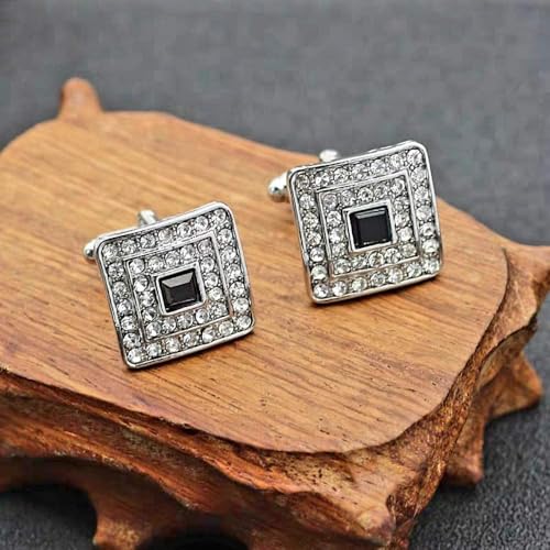 V & L Black Silver Crystal Cuff links – Fancy Unique Elegant Sparkling Luxury Gem Stone Cufflinks for men in Square - Perfect for Wedding, Formal, Suits, Business and Groom Cufflink4