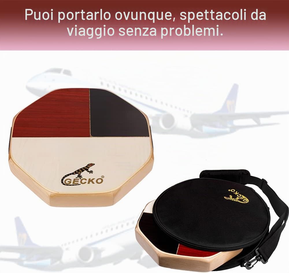 GECKO Cajon, Tamburo portatile con borsa portaoggetti, strumento a percussione originale, bong e rullante, garanzia di 2 anni (nuovo modello)