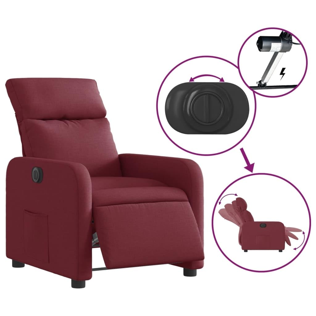 Poltrona reclinabile Elettrico Rosso Bordeaux Tessuto Con Poggiapiedi
