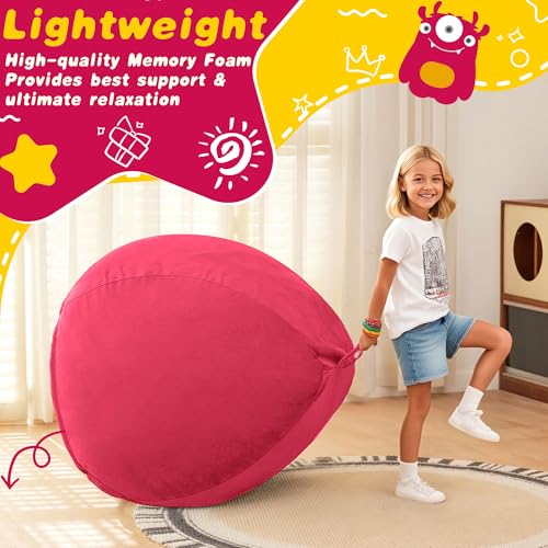 HABUTWAY 2FT Bean Bag Chair, 2' Beanbags Small Bean Bag Chairs with Filling, Teardrop Bean Bag Chair Luxurious Velvet Ultra Soft Fur with Removable Cover (Hot Pink)