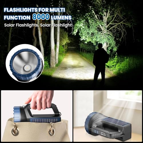 image for E-SHIDAI Solar Flashlights, Solar Flashlight for Multi Function 8000 L