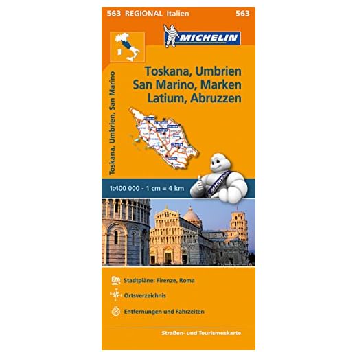Michelin Toskana, Umbrien, San Marino, Marken, Latium, Abruzzen: Straßen- und Tourismuskarte 1:400.000: 563