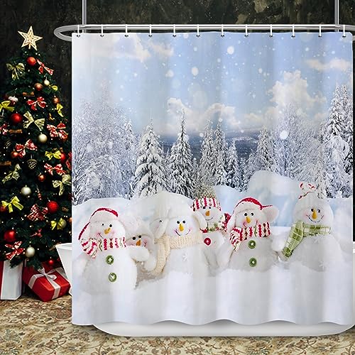 Ttincceer Winter Schneemann Duschvorhang 180x180cm 3D Winterwald Weihnachten Badezimmer Dekorativ Wasserdicht Winter Feiertag Neujahr Badewannenvorhänge Zubehör Waschbar