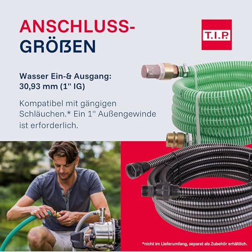 T.I.P. Hauswasserwerk Guss 2800 l/h Fördemenge 42 m Höhe 600 W 18 l Druckkessel Robuste und Laufruhige Pumpe für Bewässerung und Druckerhöhung, HWW 900/25, 31300