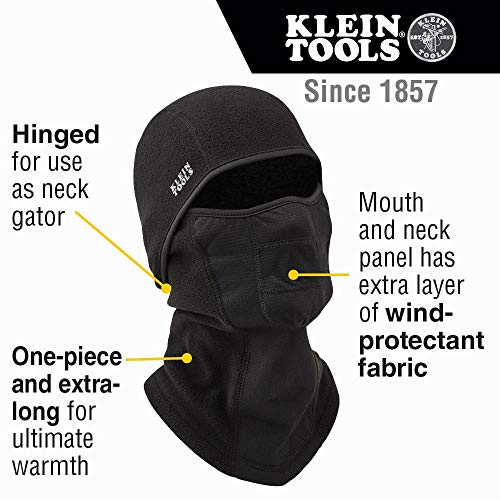 Klein Tools 60132 Balaclava, Warm Breathable Fleece Wind Proof Hinged Balaclava Face Mask, Black #TOP1