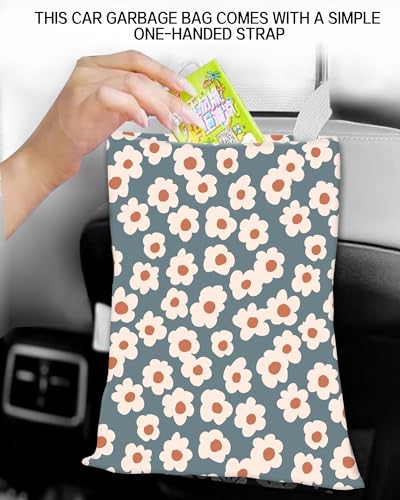 Image of Car Garbage Can, Car Trash Bag, Car Garbage Bag, Hanging Car Trash Can for Car Accessories, Vehicle, Travelling, Camping, Cute Car Back Seat Organizer, Cute Grey Flowers