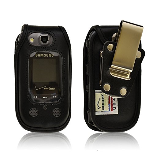 Turtleback Fitted Case for Samsung Convoy 3 U680 Flip Phone Heavy Duty Black Leather with Removable Belt Clip - Made in USA