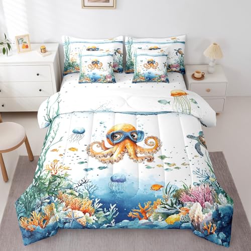 Funny Octopus Bed in a Bag Queen Comforter Set 7