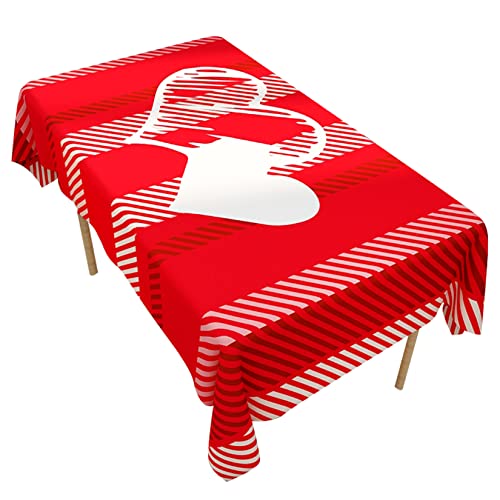 cnomg Valentinstag-Tischdecke mit Herzmotiv, rotes Herz, Tischdecke, quadratisch, für Valentinstag, Hochzeit, Abendessen, Party, Dekoration (Rot, 139,7 x 88,9 cm) Cover