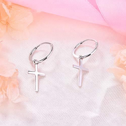 YL Hoop Earrings 925 Sterling Silver Polished Star/Cross/Moon Circle Endless Earrings 15mm Dangle Hoops Diameter Jewelry4