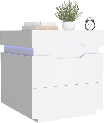 Miniatura 8 de YESHOMY Juego de 2 mesitas de noche con estación de carga, 2 cajones para dormitorio, gran capacidad, 21.2 pulgadas de altura, color blanco