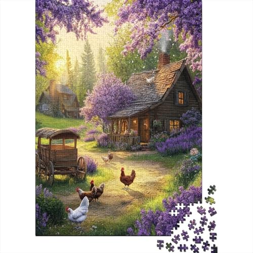 Rompecabezas de cartón con corte preciso de 70 x 50 cm de cabaña y flores silvestres