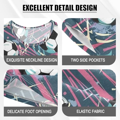 ALAZA Soccer Abstract Pajamas Set Short Sleeve Cotton Sleepwear Summer Pjs 2 Piece 5-14Y4