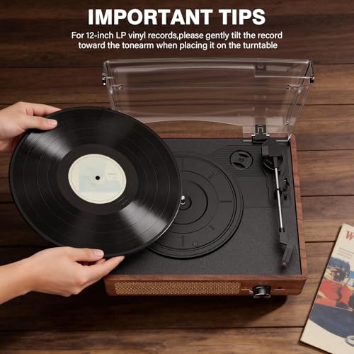 Image of Vinyl Record Player Turntable with Built-in Bluetooth Receiver & 2 Stereo Speakers, 3 Speed 3 Size Portable Retro Record Player for Entertainment and Home Decoration