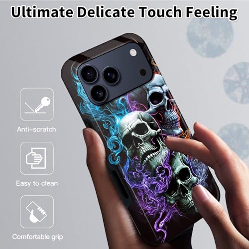 Coque iPhone 17 Pro Max crânes de feu antichoc en polycarbonate et TPU noir