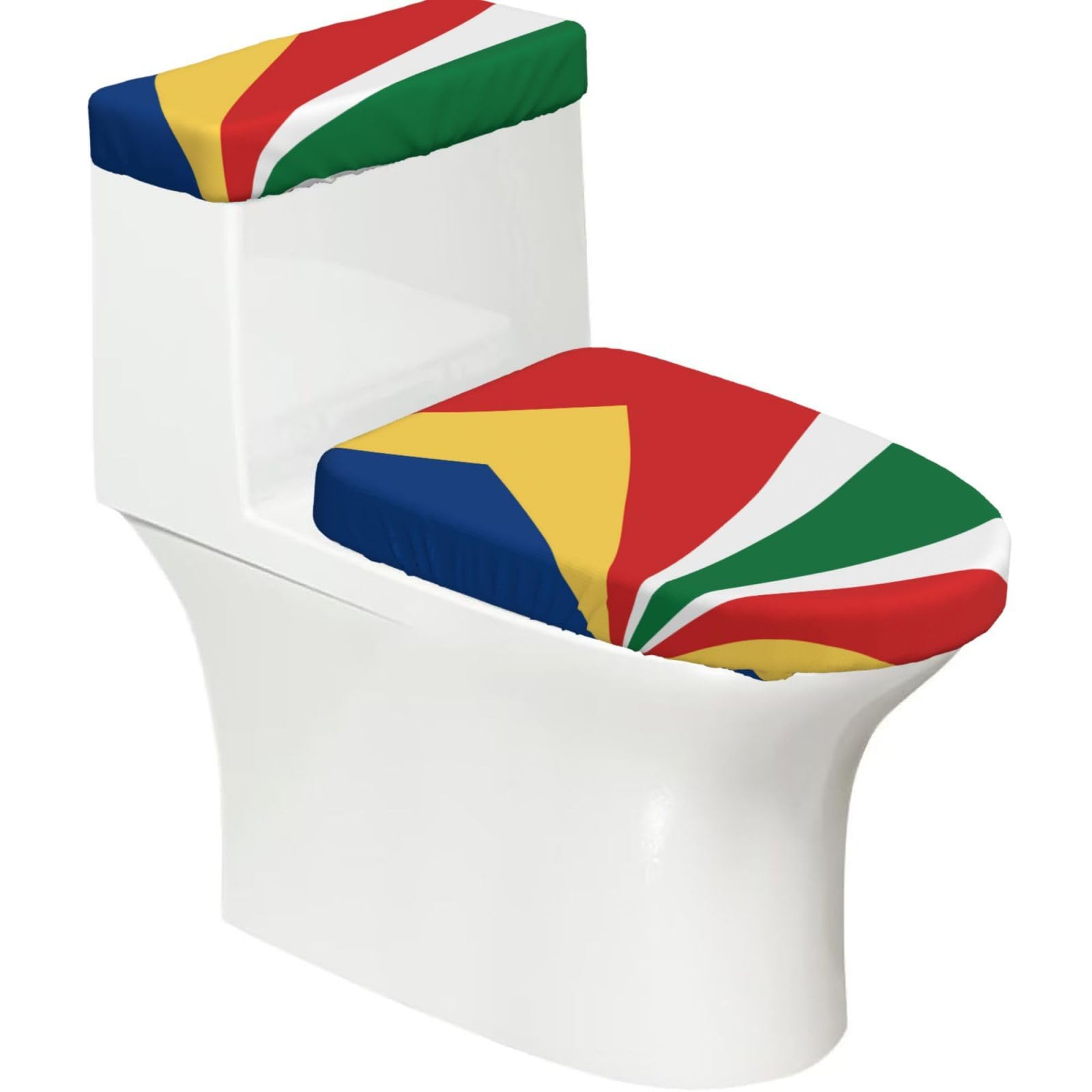 Cntdbu Black Flag Of Seychelles Elastic Toilet Cover Set Of 2-Stretchy Lid And Tank Covers For Bathroom, Soft Washable U Shape Toilet Decor