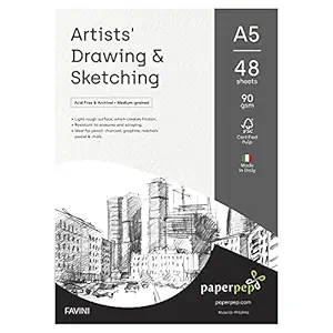 Artists' Sketching & Drawing Paper 90GSM A5 Pack of 96 for Sketching & Drawing with Pencil, Charcoal, Graphite, redchalk Pastel, Chalk, Oil Pastel & Wax Crayon for Artists' & Amateurs