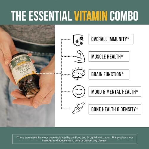 Image of Organic Plant D3 + K2 | 10000 IU D3 + 120 mcg K2 as All-Trans MK7 from MenaQ7 - 100% Whole Food, Raw & Vegan | Enhanced Digestion with Prebiotic & Superfood Complex - D3 from Organic Algae (60 Count)
