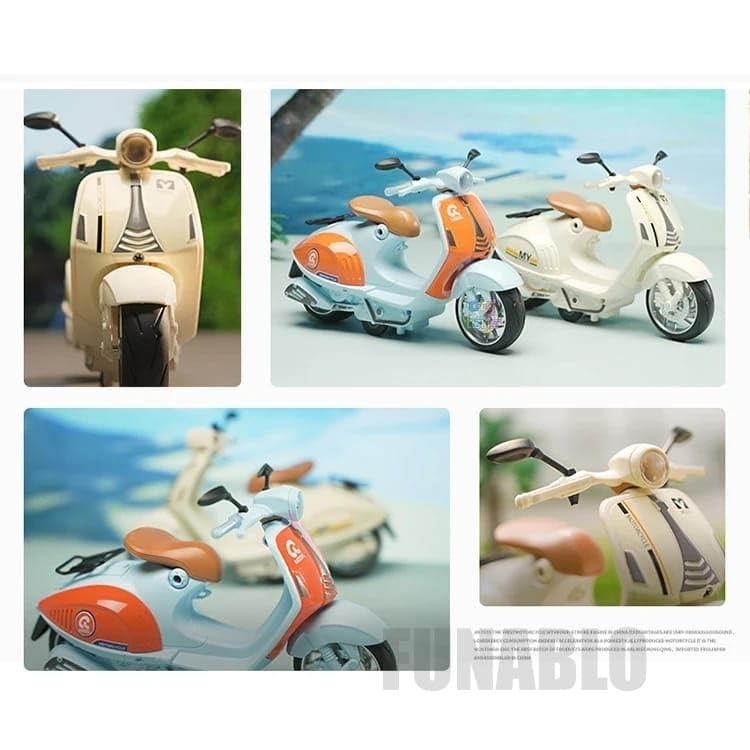 FUNABLO Pull Back Sound and Light Music for Diecast Bike 1/10 Little Sheep Scooter Alloy Motorcycle Model Diecast Motorbike (Sky Blue) 2