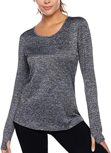 Sykooria Women's Long Sleeve Fitness Yoga Tops with Thumb Hole Ladies Workout Running Sportswear Training T-Shirts Activewear