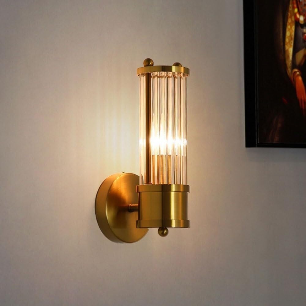 SMCCYYSD Gold Crystal Wall Lamp Modern Glass Light Base E14 Sconce for Bedroom Bedside Living Room Study Corridor Entryway Restaurant Mounted