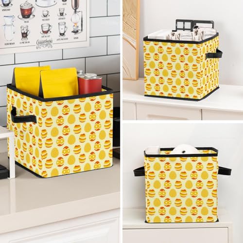 Boîte de rangement jaune motif œuf de Pâques pliable et ergonomique - 8