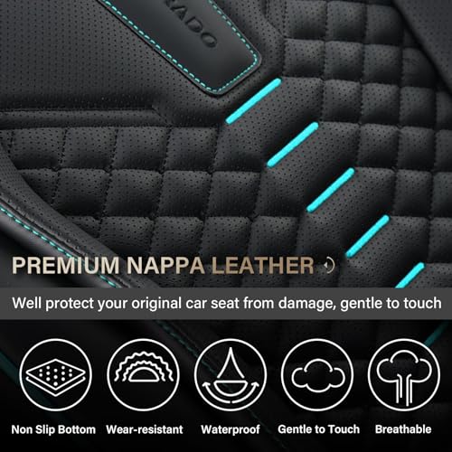 Image of Coverado Seat Covers, Car Seat Cover Front Seats, 2 Pack Universal Seat Covers for Cars, Nappa Leather Waterproof Seat Cover, Car Seat Protectors, Front Seat Cover Fit for Most Cars, Black&Blue