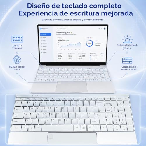 Miniatura 5 de Breloom Laptop Fhd De 15.6 Pulgadas, 8 Gb De Ram 256 Gb Ssd, Procesador Core M3-6y30 Win 11 Portátiles Con Lector De Huellas Dactilares, Teclado Retroiluminado, Wifi 5, Usb 3.0, Laptop Delgada