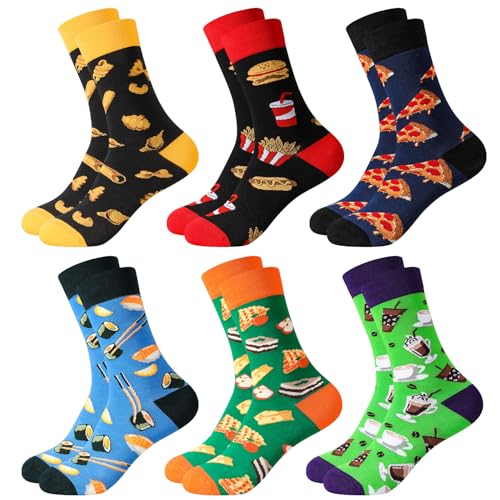 kodinsiivous 6 Paar Socken Herren 39-42 Baumwollesocken Lustige Bunte Herren Socken Verrückte Coole Witzige Herrensocken Strümpfe Crazy Socks Geschenke für Männer Jungen Herren Blau Grün Orange