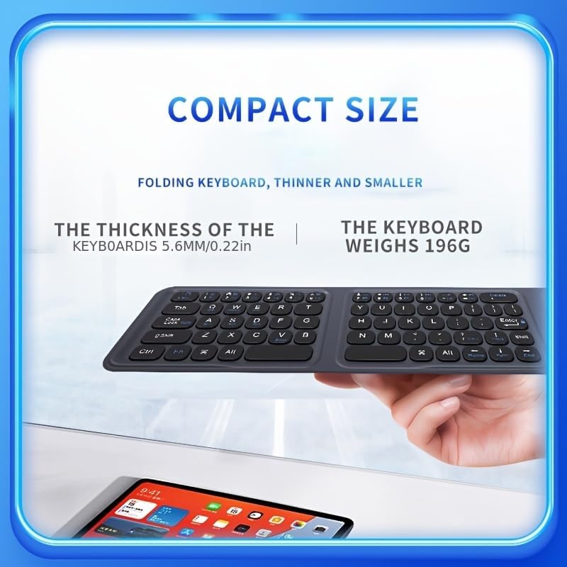 JOMAA Tri-Fold Wireless Keyboard - Ultra-Thin Lightweight, PU Leather Cover 3 Device Connections, Silent Typing Portable Design, Compatible with Windows, Mac, iOS Android, Tablet Phone Laptop