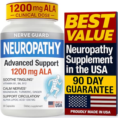 Nerve Guard Neuropathy Support Supplement with 1200 mg Alpha Lipoic Acid to Fortify Nerves in Fingers Hands Toes & Feet – 1200mg ALA, Vitamins B12 B6 & B1, Magnesium – 30 Capsules