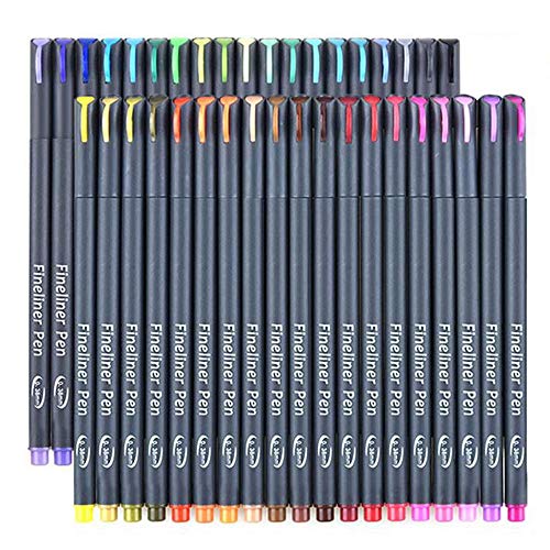 Colored Pens, 38 Fineliner Porous Fine Point Pens with 2 Stencils, Fine Tip Drawing Markers Perfect for Journal Planner Adults Coloring Office College Art Supplies by Smart Color Art