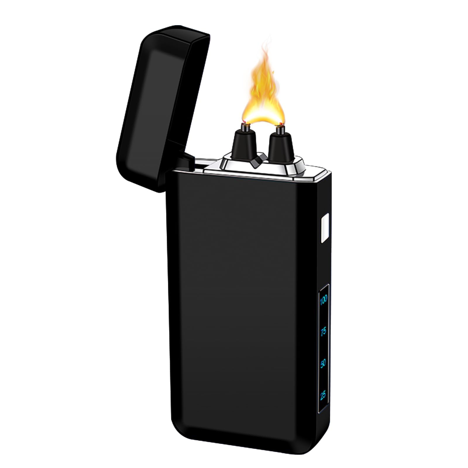 SKRFIRE Briquet électrique coupe-vent rechargeable USB à double arc plasma avec indicateur de batterie LED, sans flamme et sûr pour le camping, barbecue, maison, bougie et poêle, portable et léger