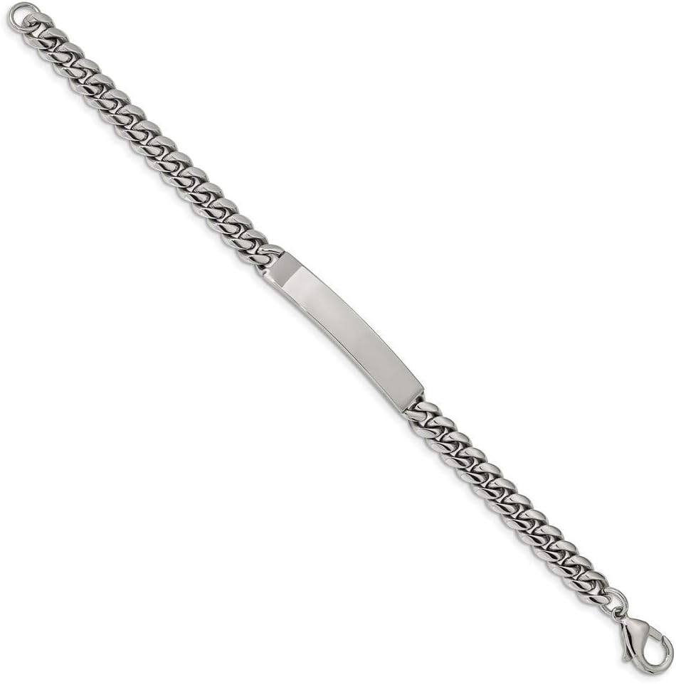 Engravable Personalized Custom Stainless Steel Polished Curb Chain ID Bracelet For Men Length 8.25 inches Width 7.96 mm